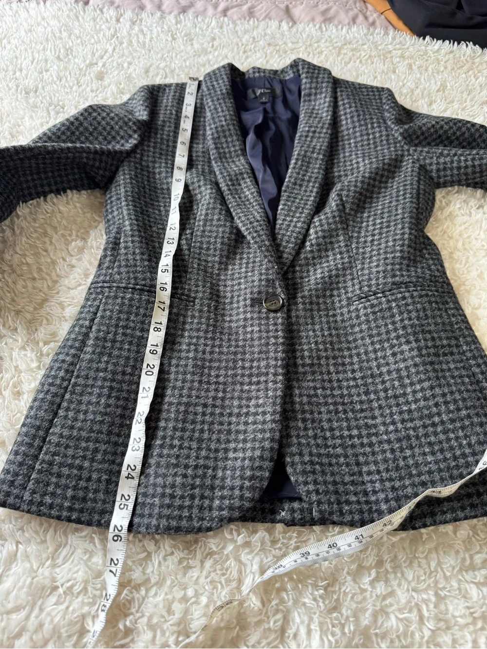 J. Crew Parke Blazer Houndstooth Plaid Wool Black Gray Style J4861 Size 2
